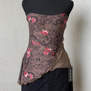 Y2K brown floral strapless top Size M NWT